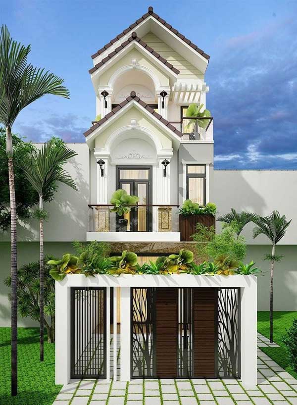Một mẫu nhà phố ba tầng mái bằng lệch 5x20